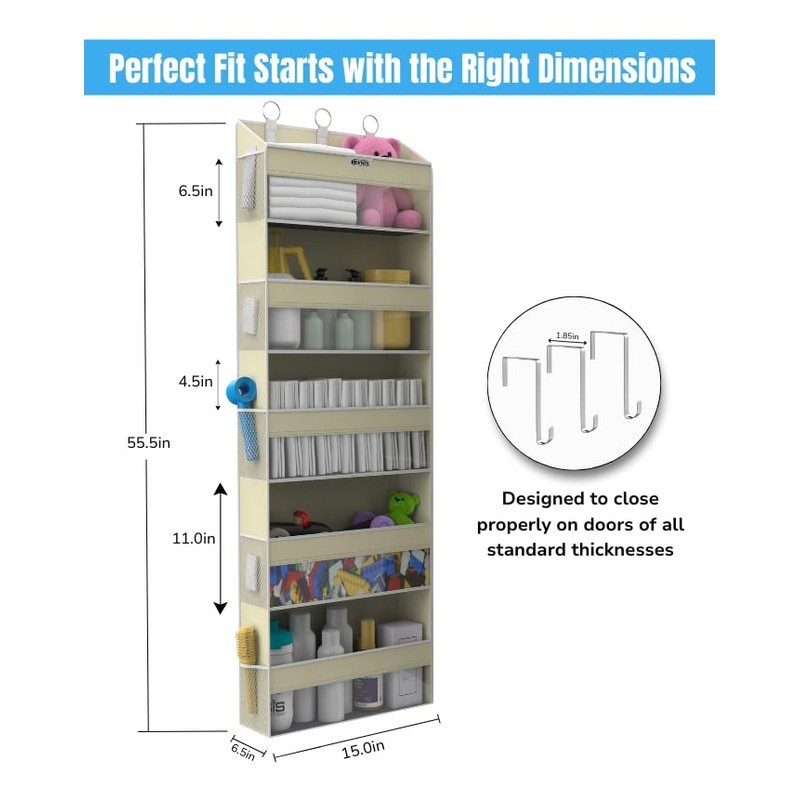 BRENIX Over the Door Organizer with 5 Large Pockets &