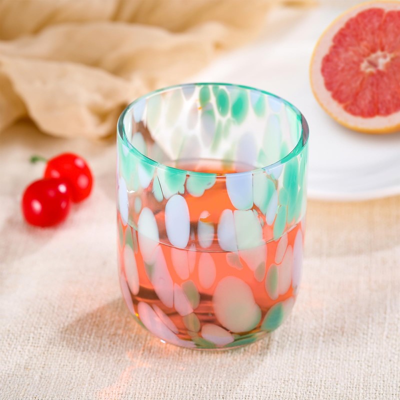 Jingmore 4 Pcs Icon Juice Glasses Handcrafted Double Old-fashioned Confetti