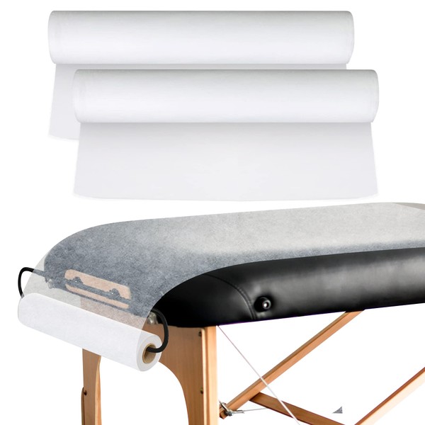 JJ CARE Disposable Massage Table Sheets - 120 Sheets [24" x 390 feet, 2 Roll] - 50% Thicker Perforated Massage Bed Cover, Non-Woven Disposable Roll for Massage Table for Waxing, Facial, Tattoo, & Spa