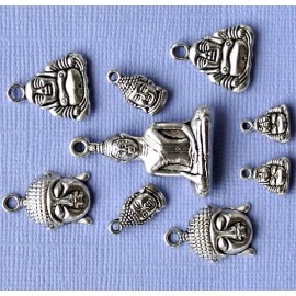 Unbranded Buddha Charm Collection Antique Silver Tone 9 Charms - COL183