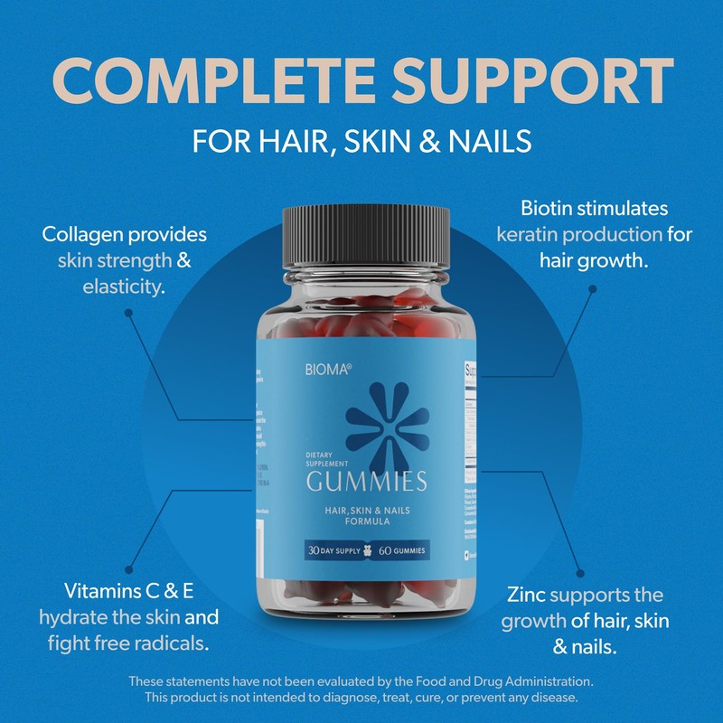 BIOMA Hair, Skin & Nails Beauty Gummies - Supports Growth