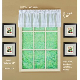 Today's Curtain, Ribbon Eyelet Valance 12", White, 60" W x 12" L