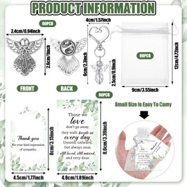 240 Pcs Funeral Favors for Guests 60 Angel Keychains 60 Angel Lapel Pin Brooches 60 Organza Bags 60 Thank You Cards for Celebration of Life Funeral Memorial Party Guests Gifts Return Favors
