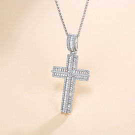 FANCIME "Alice White Gold Plated 925 Sterling Silver Dazzling Royal Faith Designs Stone White CZ Cross Crucifix Pendant Necklace Silver Jewelry Gifts UNISEX, 24 INCHES Best Valentines Day Gift