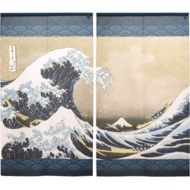 Noren 91287 Katsushika Hokusai Wave Off Kanagawa Japanese Modern Japanese Painting Tapestry, Poster, Approx. 33.5 x 59.1 inches (85 x 150 cm), Set of 2