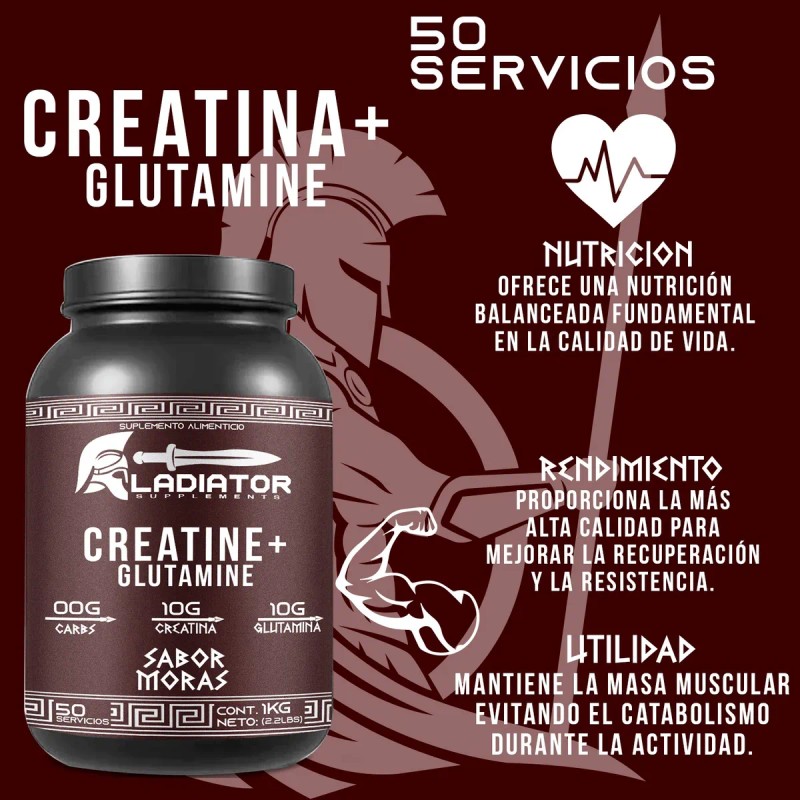 Aminoácidos Pre Creatina+glutamina Gladiator 1kg Sabores Moras