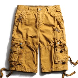 OCHENTA Men's Cargo Shorts Loose Fit Multi Pockets Casual Work Outdoor Hiking #3233 Soil Yellow 38