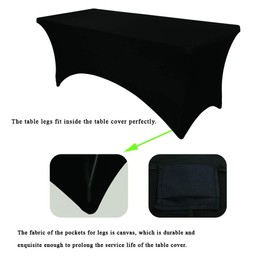 Waysle 8ft Black Fitted Spandex Tablecloths Rectangular Wedding Party Banquet Stretch Table Cover