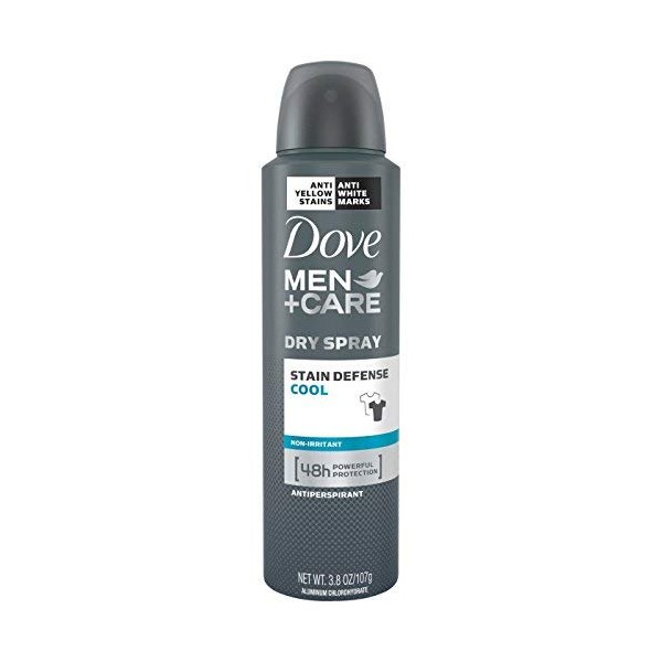 Dove Men+Care Stain Defense Antiperspirant Deodorant Dry Spray, Cool, 3.8 oz (Pack of 2)