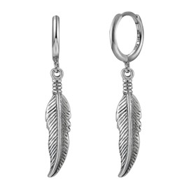 T-ztoss Stainless Steel Punk Drop Dangle Hinged Earrings Feather Gothic Mens Earring Black Huggie Hoop Earrings for Women (Silver-1)