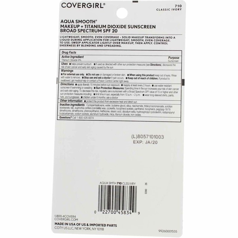 CoverGirl Aquasmooth SPF 20 Compact Foundation, 710 Classic Ivory, 0.4