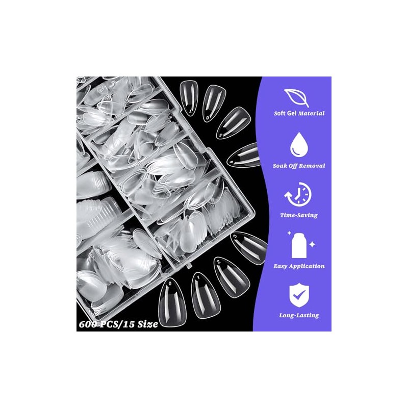 LoveOurHome 600 Uñas Postizas Cortas Almendradas, Uñas Postizas Transparentes De