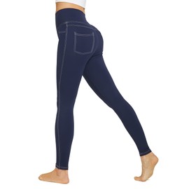 G4Free Yoga Leggings for Women Jean Jeggings Butt Lifting Tummy Control Legging for Workout Business Casual Work Navy Blue