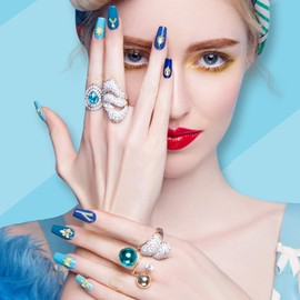 MWOOT 36 Pieces 3D Nail Charms, Bling Rhinestone Nail Art Decoration Kit, Heart Pearl Metal Gemstones Stones Crystal Gold Nail Stud Accessories for DIY Women Girls Manicure Salon Nails Decoration