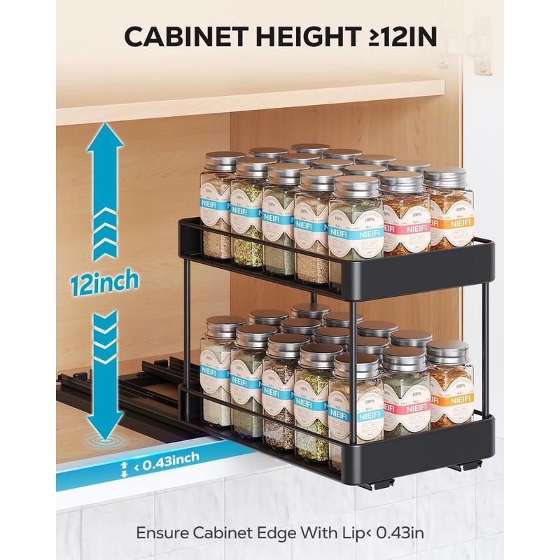 Nieifi Spice Rack Organizer for Cabinet, Vertical Spice Rack Pull