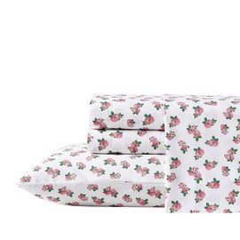 Betsey Johnson- Queen Bed Sheets, Cotton Percale Bedding Set, Crisp & Cool, Lightweight & Breathable (Teeny Tiny Roses, Queen)