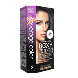 BOXY COLOR Coloring kit professional, permanent color cream hair dye with Vegetal Protein to get Hair with intense color shiny and silky. 100% Gray Coverage. (2.0 Black)