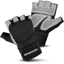 SPORTITION weight lifting gloves with Wrist Support Snug Fit gym gloves, Gym Gloves Men Anti Slip Grip Palm Sweat Proof Gym Gloves Women Fitness Lifting Gloves with Range of Sizes