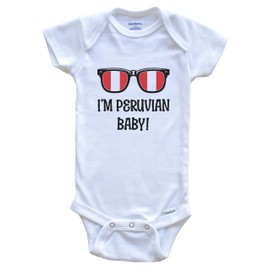 I'm Peruvian Baby Peruvian Flag Sunglasses Peru Funny Baby Bodysuit, 6-9 Months White