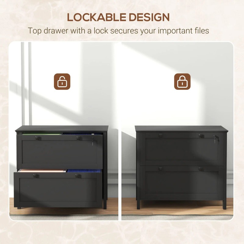 2 Drawer Black File Cabinet Adjustable Hanging Bar for Letter