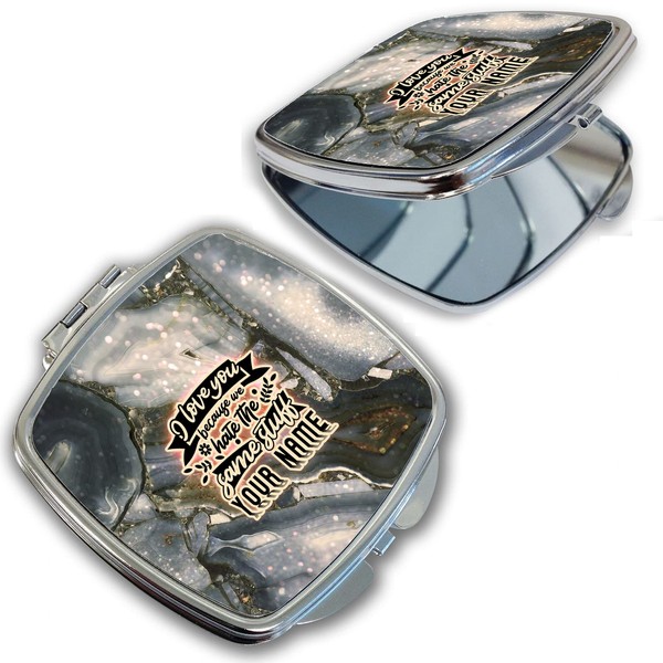 Bleu Reign Compact Personalized Pocket Mirror Custom Name Black Marble
