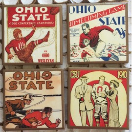 Ohio State vintage program cover coasters with gold trim