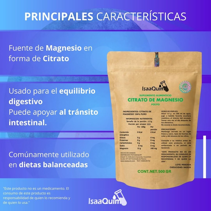 Citrato de Magnesio Natural de 250 G