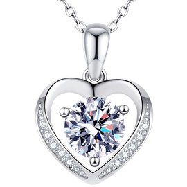 AIPETPICIO Moissanite Heart Necklace for Women, 1 Carat Heart Shaped Pendant with 925 Sterling Silver Necklace for Wife, Mom, Girlfriend Jewelry Gifts