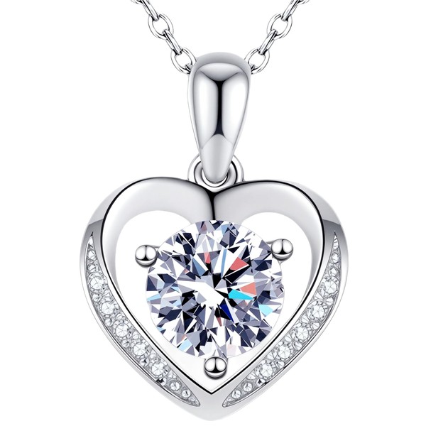 AIPETPICIO Moissanite Heart Necklace for Women, 1 Carat Heart Shaped