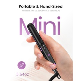 Elilier - Mini plancha plana de cerámica de 0.7 pulgadas, alisadora de pelo pequeño para rizos de cabello corto, 3 temperaturas ajustables para planchas planas pequeñas, doble voltaje con bolsa de viaje para mujeres y hombres