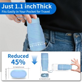 Ponviora Compact Mini Windproof Travel Umbrella-UPF 50+ Sun & Rain Protection, Small Folding Design Fits in Pocket or Purse, Lightweight Portable with Case for Women, Men & Kids (Blue)