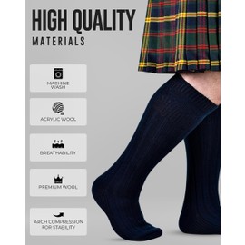 Highland - Manguera de mezcla de lana escocesa para hombre, calcetines acanalados para tallas de zapatos de Estados Unidos, Azul, Medium