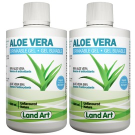 Land Art Pure Aloe Vera Drinkable Gel Unflavoured 500mL - Cold-Processed C from Organic Fresh Leaves - for Heartburn Relief - Acid Reflux - Made In Canada (Pack of 2)