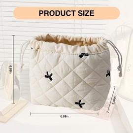 QIYUDA Drawstring Makeup Bag Large Capacity, Collapsible Cotton Quilted Draw String Cosmetic Bag