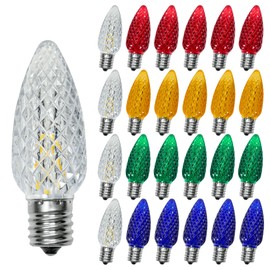 Kiraralite 25 Pack C9 Led Christmas Lights Bulb, C9 Replacement LED Christmas Lights Outdoor Bulb, C9 Shatterproof Led Bulb for Christmas String Lights, E17 Base, Commercial Grade Multicolor Bulbs
