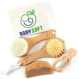Babysoft Baby Hair Brush & Comb Set for Newborns & Toddlers-Promotes Blood Circulation, Stimulates & Massage Baby's Scalp, Prevents Cradle Cap-Great Baby Shower & Baby Registry Gift! (5 Piece Set)