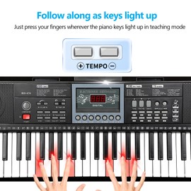 VEIYOUMO Keyboard Piano 61 Keys for Beginners with Stand Bench, Lighted Keys, Teaching Modes, LED Screen, 70 Demos, 200 Tones/Rhythms, Pitch Bend, Metronome, Sustain, Transpose, Built-In Speakers