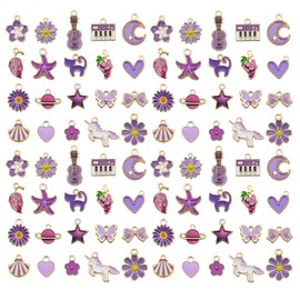 WOCRAFT 40pcs 20 pairs Assorted Enamel Bracelet Charms for Jewelry Making DIY Necklace Bracelet Earrings Keychain Crafting Charms Kit Crafts (Purple-SN999)
