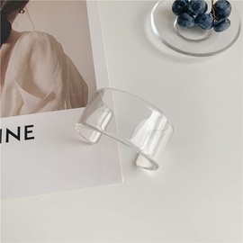 Fuqimanman2020 Colorful Transparent Acrylic Resin Geometric Cuff Bangle Open Wrap Wide Bracelet Chunky Acetate for Women Jewelry Gift-Transparent