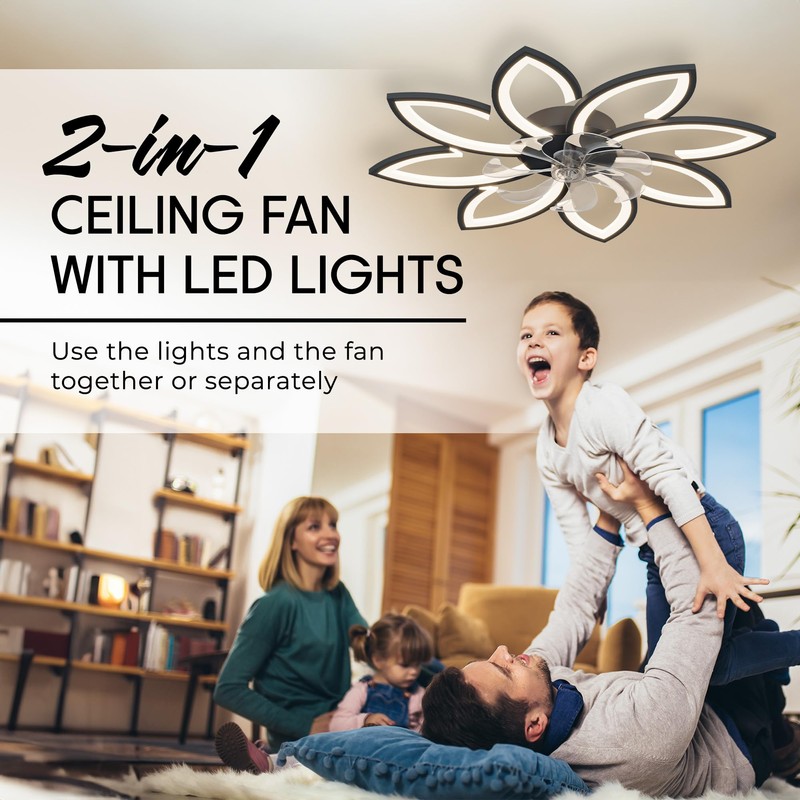 35'' Bladeless Ceiling Fan with Lights and Remote, Flush Mount