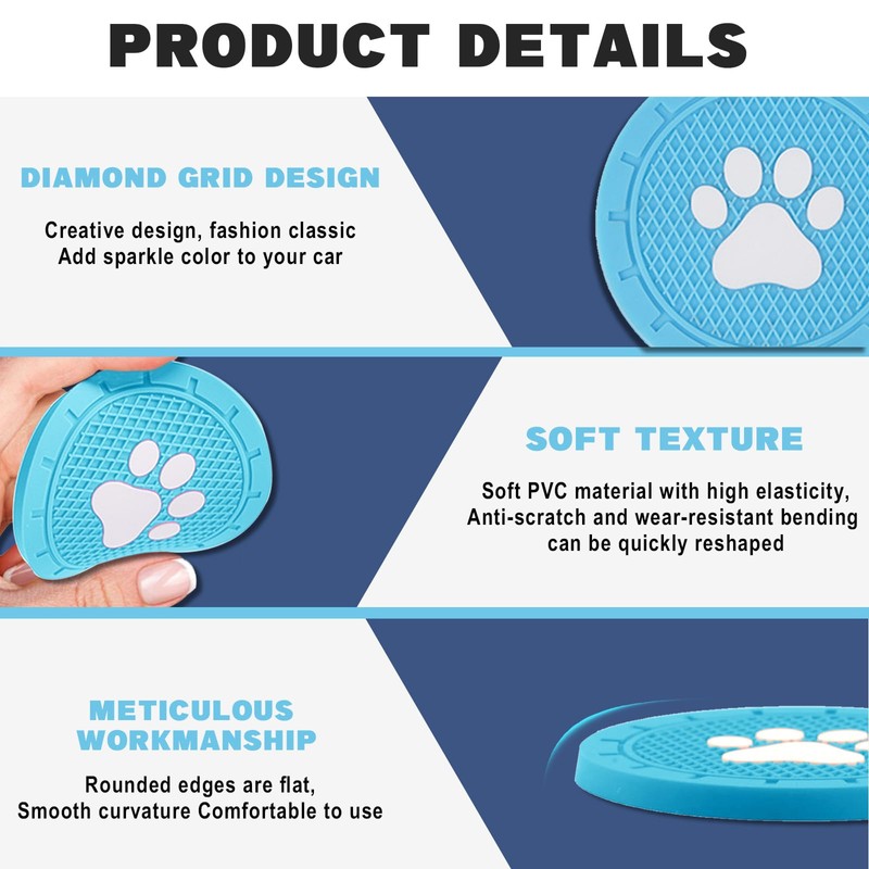 Piburth 4 Pack Car Cup Holder Coasters, Dog Paw Insert