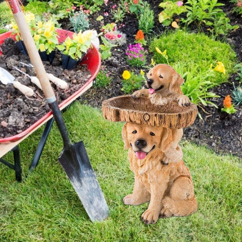 Resin Bird Bath Statue Puppy Tree Ornaments Bird Feeder for
