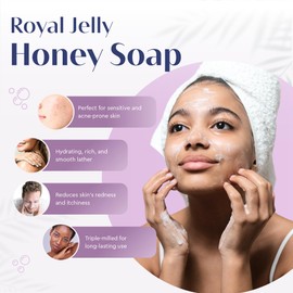 Baudelaire Royal Jelly Honey Soap Set - Luxurious Vegetable-Based Bars with 2% Honey, Hydrating Lanolin & Anti-aging Royal Jelly, Peach Blossom Scent - Spa Quality (Pack of 6)