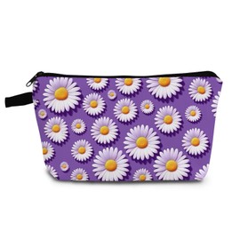 YULUENZE Purple Daisy Makeup Bag Cute Small Organizer Bag with Zipper Purple Daisy Cosmetic Bag Aesthetic Birthday Present for Women Sisters Friends