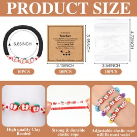 10 Set Teacher Appreciation Bracelet Gifts Bulk Charm Teacher Bracelet Stackable Clay Beaded Bracelets with Message Card Thank You Journal Present 100 Days of School Present