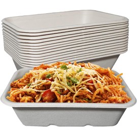 EcoQuality 22oz Disposable Bowls - Rectangular Compostable Sugarcane Fiber Biodegradable Paper Bowls Eco-Friendly Oblong Take Out Food Containers, Food Storage, Microwave Safe, Meal Prep (100 PACK)