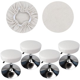 HuaLiSiJi Stool Covers Round 30-40cm/12-15.7" Round Bar Stool Covers, Luxurious Fabric Round Stretchable Wrinkle Resistant Washable Dustproof Stool Cover (4, White)