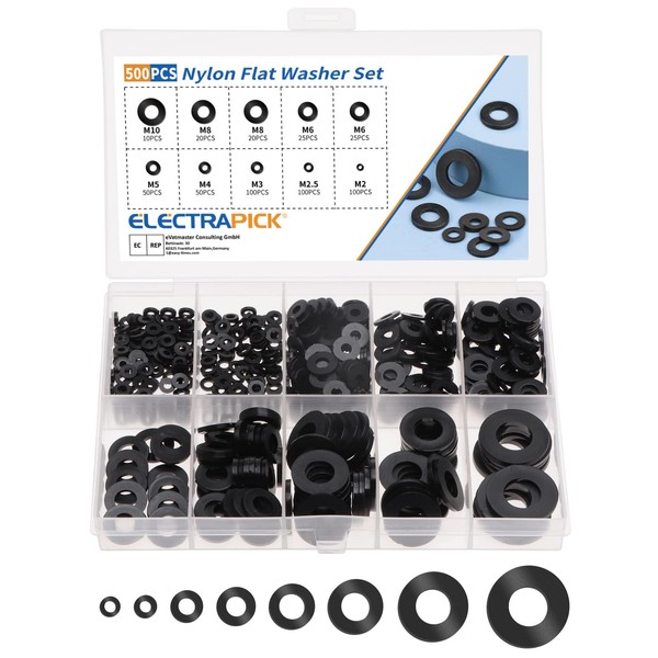 ELECTRAPICK Pack of 500 Plastic Washers Corrosion-Free Assortment Set 8