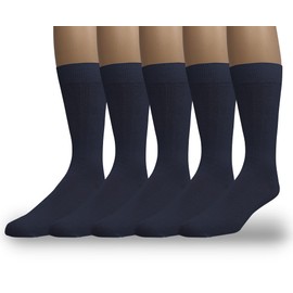 EMEM - Calcetines clásicos de algodón acanalado para hombre, 5 unidades, grandes y altos disponibles, azul marino ( B Navy ), 9-11