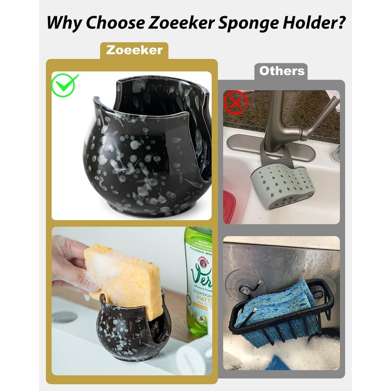 Zoeeker Kitchen Sponge Holder, Ceramic Dish Sponge Holder Sponge Organizer
